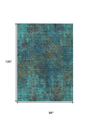 HomeRoots 5' Abstract Area Rug in Teal, Navy Blue & Brown - Durable, Washable, Non-Slip for Indoor & Outdoor Use 8' X 10' 612367