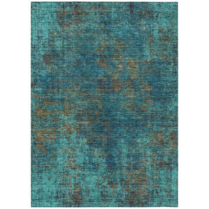 HomeRoots 5' Abstract Area Rug in Teal, Navy Blue & Brown - Durable, Washable, Non-Slip for Indoor & Outdoor Use 8' X 10' 612367