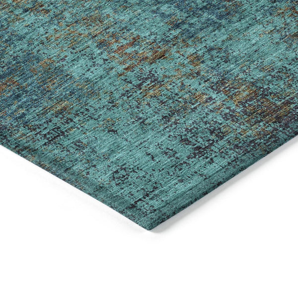HomeRoots 5' Abstract Area Rug in Teal, Navy Blue & Brown - Durable, Washable, Non-Slip for Indoor & Outdoor Use 8' X 10' 612367