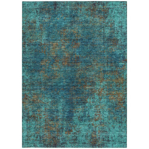 HomeRoots 5' Abstract Area Rug in Teal, Navy Blue & Brown - Durable, Washable, Non-Slip for Indoor & Outdoor Use 8' X 10' 612367