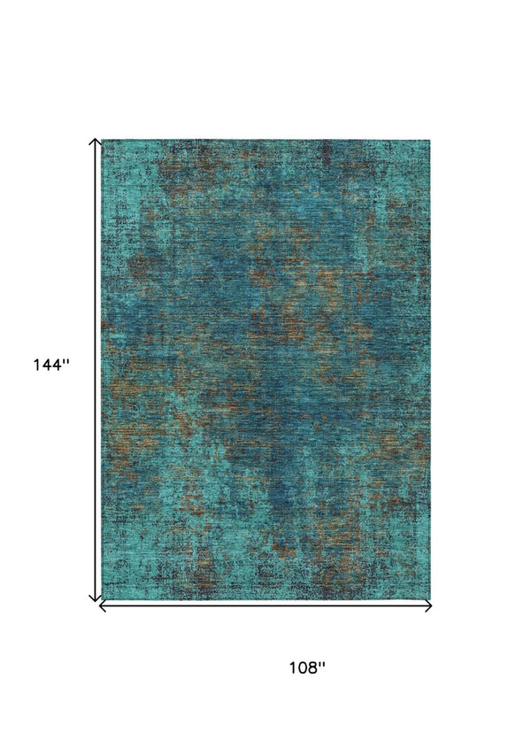 HomeRoots 5' Abstract Area Rug in Teal, Navy Blue & Brown - Durable, Washable, Non-Slip for Indoor & Outdoor Use 9' X 12' 612368