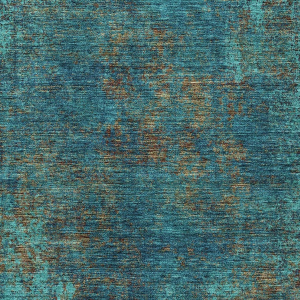 HomeRoots 5' Abstract Area Rug in Teal, Navy Blue & Brown - Durable, Washable, Non-Slip for Indoor & Outdoor Use 9' X 12' 612368