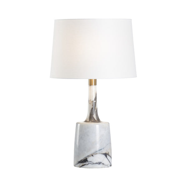 Wildwood Verona Calacatta Marble Table Lamp With Off-White Linen Shade, Antique Brass Accents, 27" H 61237