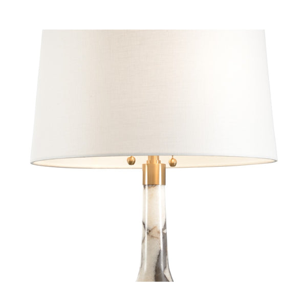 Wildwood Verona Calacatta Marble Table Lamp With Off-White Linen Shade, Antique Brass Accents, 27" H 61237