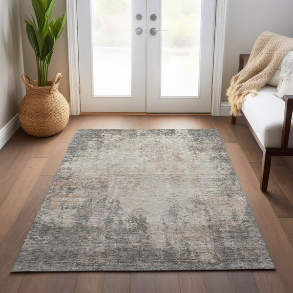 HomeRoots 5' Stylish Taupe and Ivory Abstract Indoor-Outdoor Rug - Durable, Washable, Versatile for Any Space 5' X 8' 612371