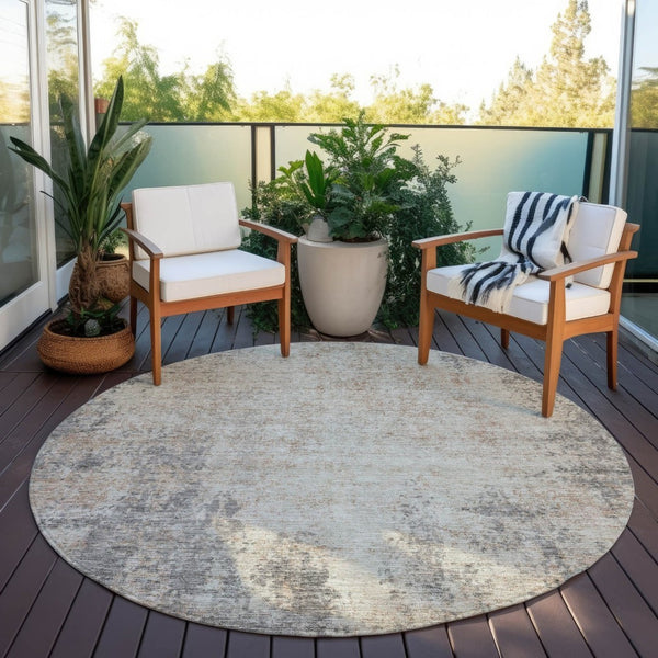 HomeRoots 5' Stylish Taupe and Ivory Abstract Indoor-Outdoor Rug - Durable, Washable, Versatile for Any Space 8' Round 612372