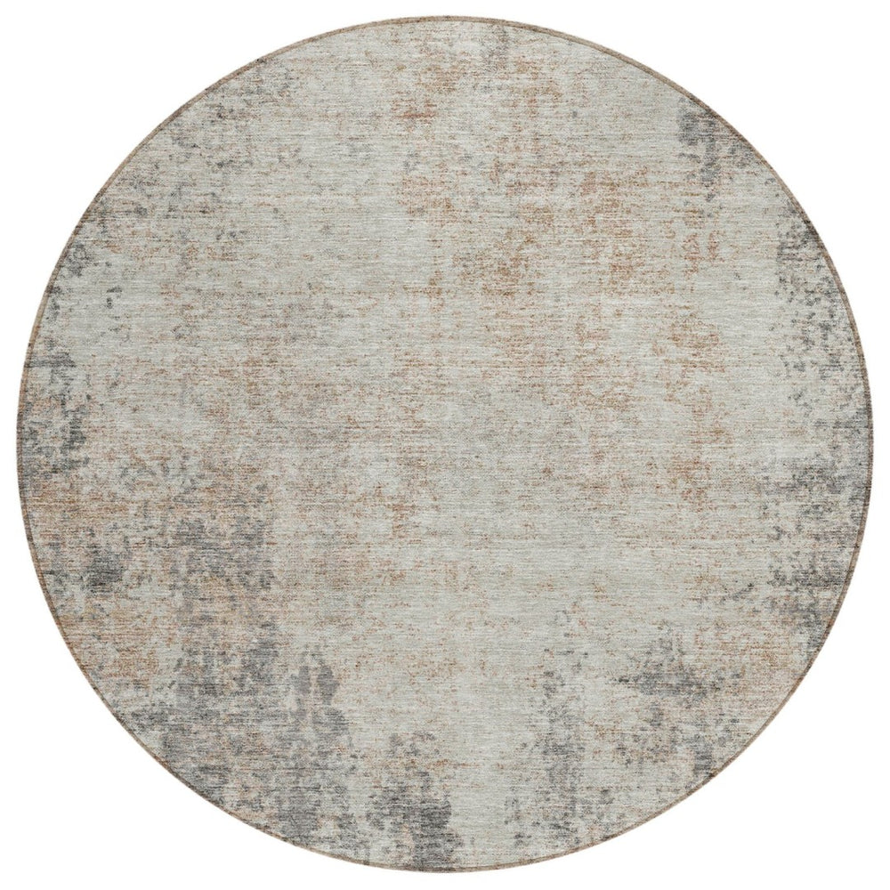 HomeRoots 5' Stylish Taupe and Ivory Abstract Indoor-Outdoor Rug - Durable, Washable, Versatile for Any Space 8' Round 612372