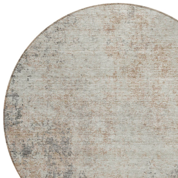 HomeRoots 5' Stylish Taupe and Ivory Abstract Indoor-Outdoor Rug - Durable, Washable, Versatile for Any Space 8' Round 612372