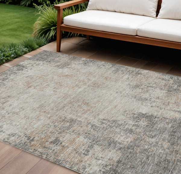 HomeRoots 5' Stylish Taupe and Ivory Abstract Indoor-Outdoor Rug - Durable, Washable, Versatile for Any Space 9' X 12' 612374