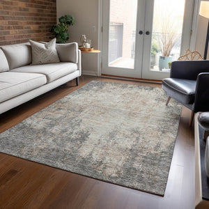 HomeRoots 5' Stylish Taupe and Ivory Abstract Indoor-Outdoor Rug - Durable, Washable, Versatile for Any Space 10' X 14' 612375