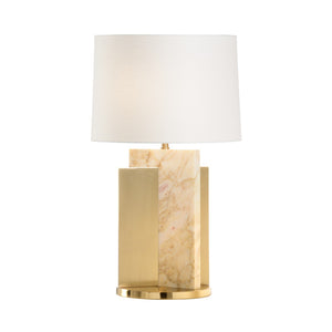 Wildwood Manarola Marble Table Lamp With Calacatta Gold & Coffee Bronze, Dual-Light Linen Shade Accent 61238