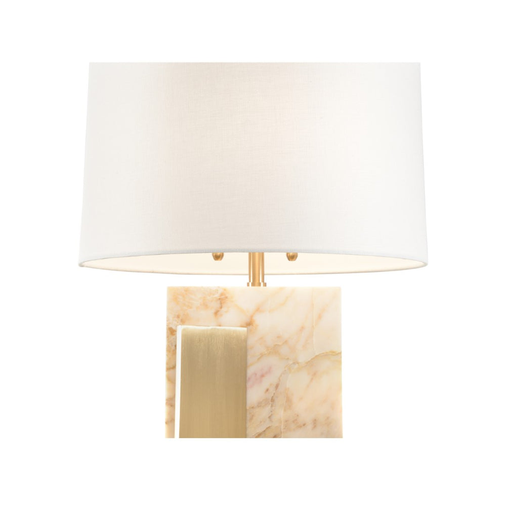 Wildwood Manarola Marble Table Lamp With Calacatta Gold & Coffee Bronze, Dual-Light Linen Shade Accent 61238