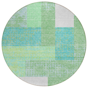 HomeRoots 5' Stylish Geometric Area Rug in Sage Mint Green and Teal Blue – Durable, Washable for Indoor/Outdoor Use 8' Round 612384