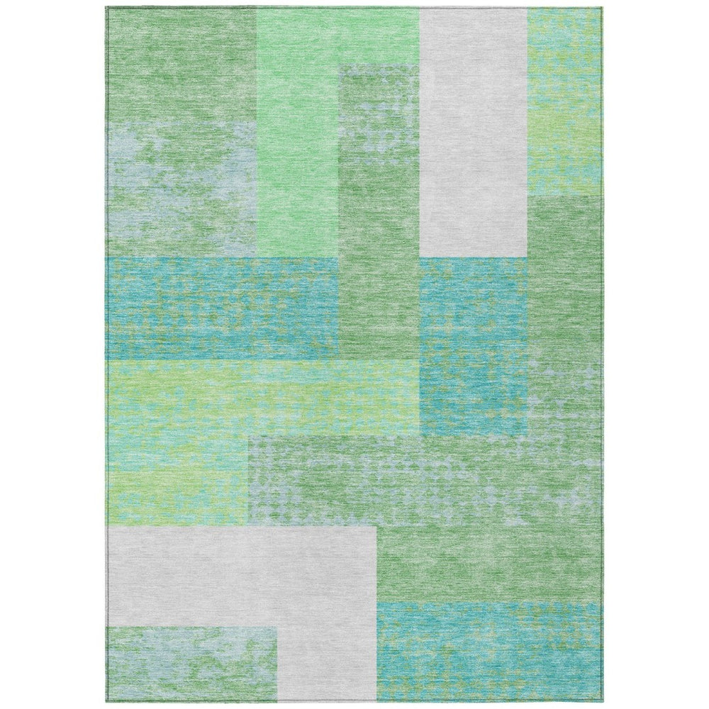 HomeRoots 5' Stylish Geometric Area Rug in Sage Mint Green and Teal Blue – Durable, Washable for Indoor/Outdoor Use 10' X 14' 612387