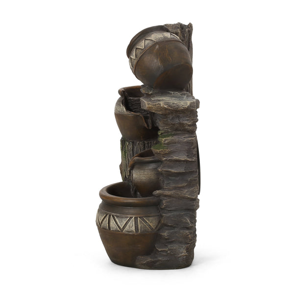 English Elm Christopher Knight Home® - 19.75" Weather-Resistant 3-Tier Floor Fountain with LED Base Light, Stone-Look Polyresin Outdoor Decor 71793.00BGRY