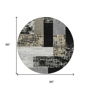 Homeroots 3' Stylish Geometric Washable Area Rug For Indoor/Outdoor Use - Durable, Stain Resistant Design Black Polyester 612390