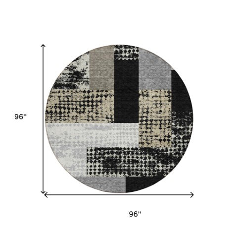 Homeroots 3' Stylish Geometric Washable Area Rug For Indoor/Outdoor Use - Durable, Stain Resistant Design Black Polyester 612390