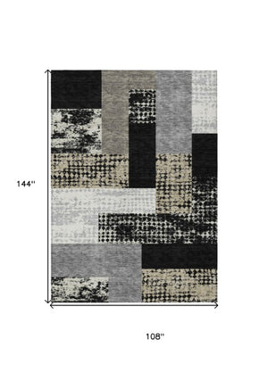 Homeroots 3' Stylish Geometric Washable Area Rug For Indoor/Outdoor Use - Durable, Stain Resistant Design Black Polyester 612392