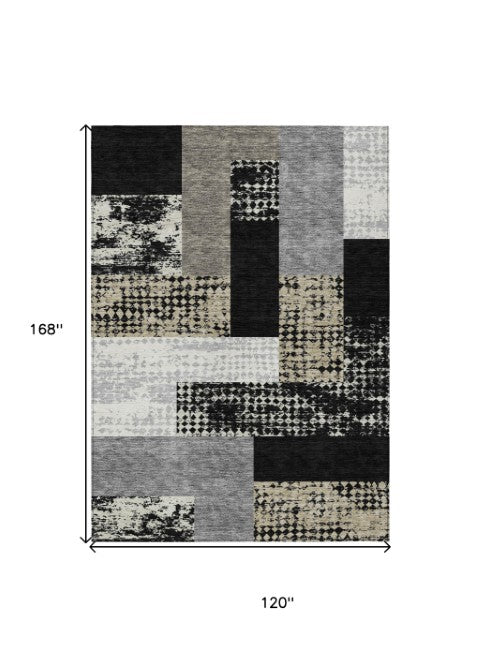Homeroots 3' Stylish Geometric Washable Area Rug For Indoor/Outdoor Use - Durable, Stain Resistant Design Black Polyester 612393