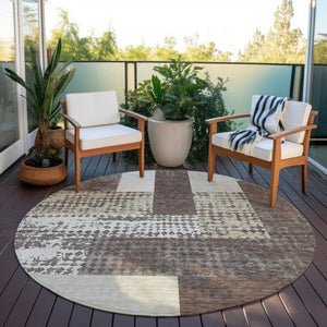 Homeroots 3' Stylish Geometric Washable Area Rug For Indoor/Outdoor Use - Durable, Stain Resistant Design Brown Polyester 612396