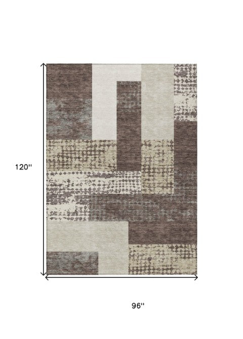 Homeroots 3' Stylish Geometric Washable Area Rug For Indoor/Outdoor Use - Durable, Stain Resistant Design Brown Polyester 612397