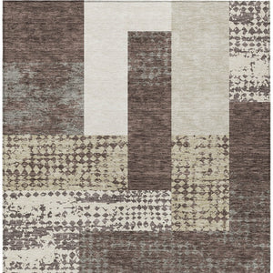 Homeroots 3' Stylish Geometric Washable Area Rug For Indoor/Outdoor Use - Durable, Stain Resistant Design Brown Polyester 612399