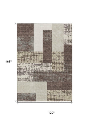Homeroots 3' Stylish Geometric Washable Area Rug For Indoor/Outdoor Use - Durable, Stain Resistant Design Brown Polyester 612399