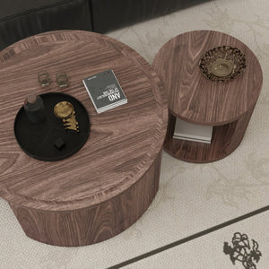 English Elm Round Nesting Coffee Tables Natural Wood Grain Scandinavian Set for Living Room W1727S00092