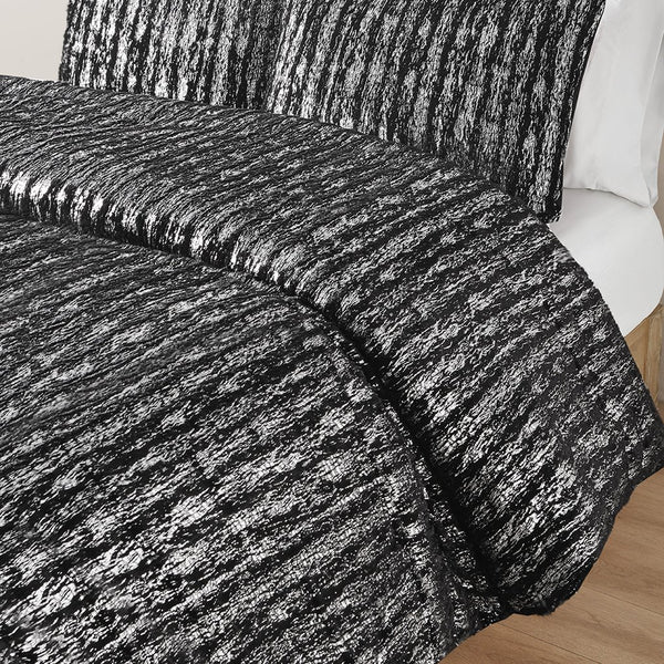 JLA Home Intelligent Design - Metallic Plush Faux Fur Duvet Cover Set with Shimmer Print, OEKO‑TEX, Button Closure, Luxe Look ID12-2243