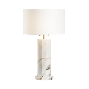 Wildwood Andria Sculptural Marble Lamp With Dual Pull Chains, Off-White Linen Shade For Modern Spaces 61240