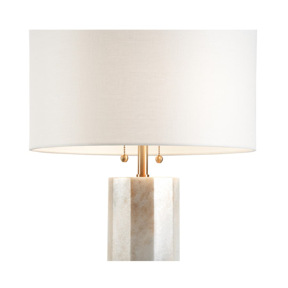 Wildwood Andria Sculptural Marble Lamp With Dual Pull Chains, Off-White Linen Shade For Modern Spaces 61240