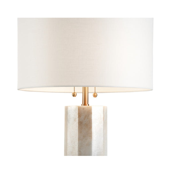 Wildwood Andria Sculptural Marble Lamp With Dual Pull Chains, Off-White Linen Shade For Modern Spaces 61240