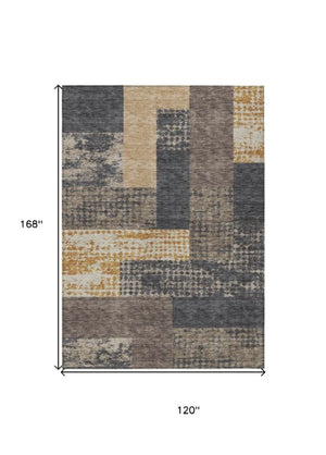 Homeroots 3' Stylish Geometric Washable Area Rug For Indoor/Outdoor Use - Durable, Stain Resistant Design Coffee Polyester 612405