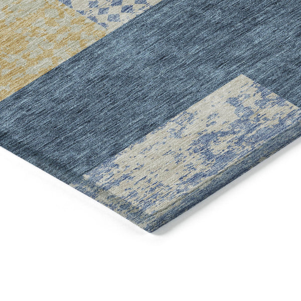 Homeroots 3' Stylish Geometric Washable Area Rug For Indoor/Outdoor Use - Durable, Stain Resistant Design Denim Blue Polyester 612406
