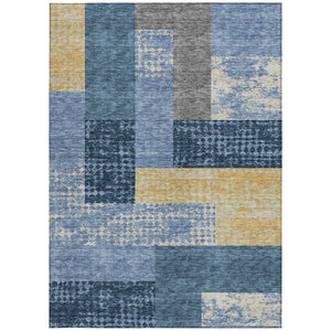 Homeroots 3' Stylish Geometric Washable Area Rug For Indoor/Outdoor Use - Durable, Stain Resistant Design Denim Blue Polyester 612407