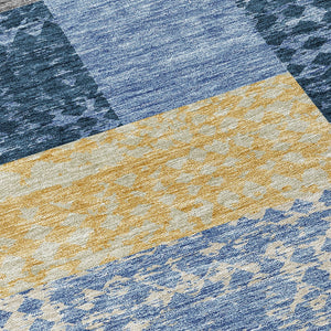 Homeroots 3' Stylish Geometric Washable Area Rug For Indoor/Outdoor Use - Durable, Stain Resistant Design Denim Blue Polyester 612407