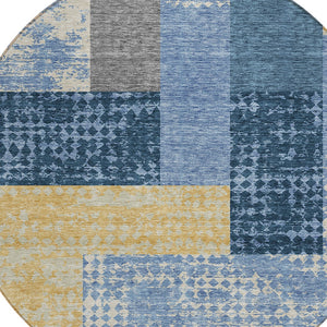 Homeroots 3' Stylish Geometric Washable Area Rug For Indoor/Outdoor Use - Durable, Stain Resistant Design Denim Blue Polyester 612408