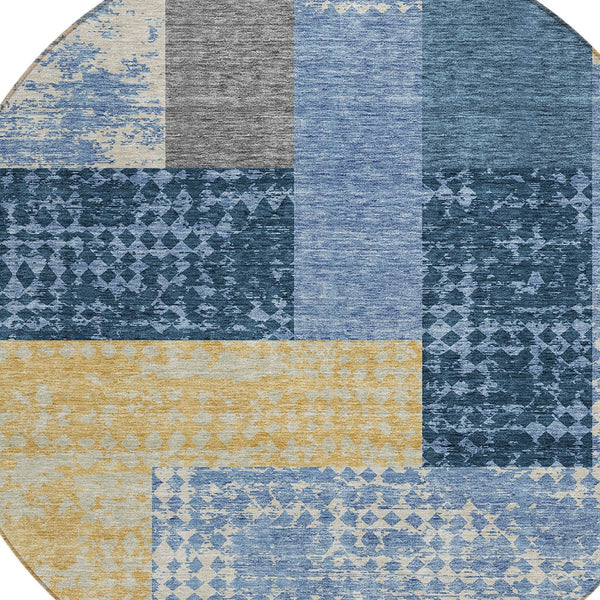 Homeroots 3' Stylish Geometric Washable Area Rug For Indoor/Outdoor Use - Durable, Stain Resistant Design Denim Blue Polyester 612408