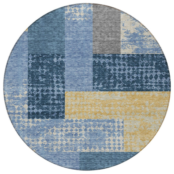 Homeroots 3' Stylish Geometric Washable Area Rug For Indoor/Outdoor Use - Durable, Stain Resistant Design Denim Blue Polyester 612408