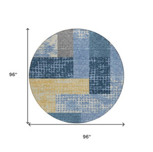 Homeroots 3' Stylish Geometric Washable Area Rug For Indoor/Outdoor Use - Durable, Stain Resistant Design Denim Blue Polyester 612408