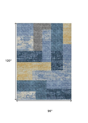 Homeroots 3' Stylish Geometric Washable Area Rug For Indoor/Outdoor Use - Durable, Stain Resistant Design Denim Blue Polyester 612409