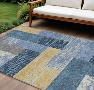 Homeroots 3' Stylish Geometric Washable Area Rug For Indoor/Outdoor Use - Durable, Stain Resistant Design Denim Blue Polyester 612409