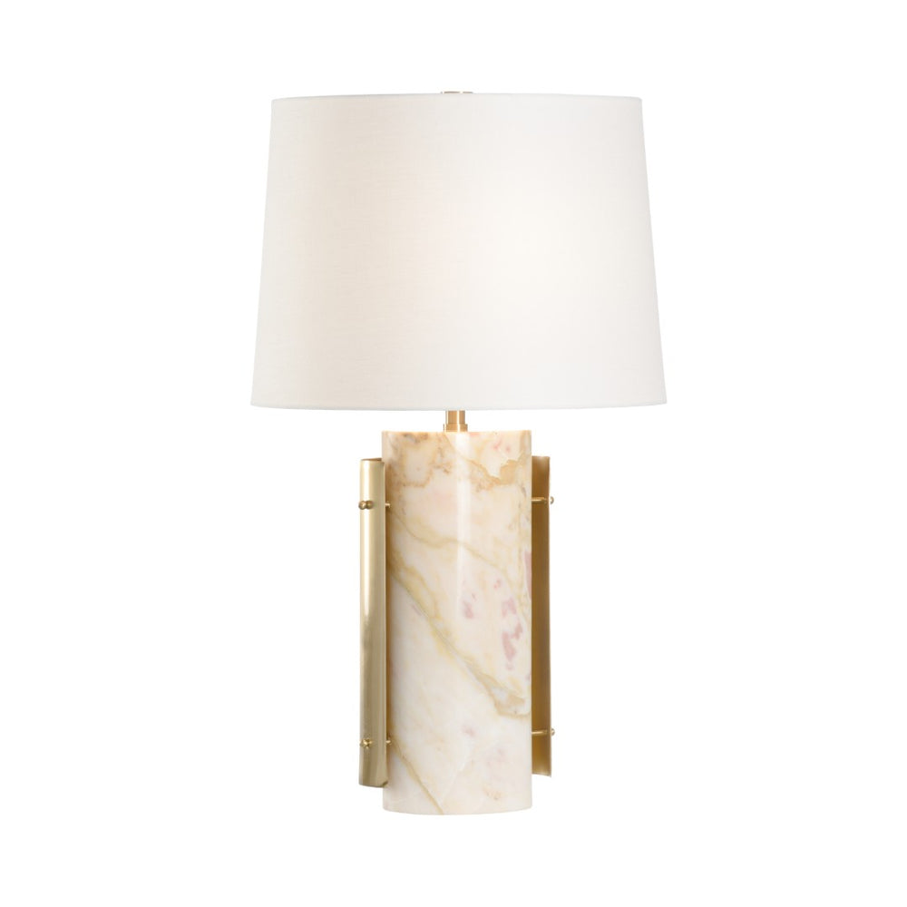 Wildwood Matera Calacatta Gold Marble Lamp With Coffee-Bronze Metal And Off-White Linen Shade For Ambient Lighting 61241