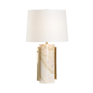 Wildwood Matera Calacatta Gold Marble Lamp With Coffee-Bronze Metal And Off-White Linen Shade For Ambient Lighting 61241