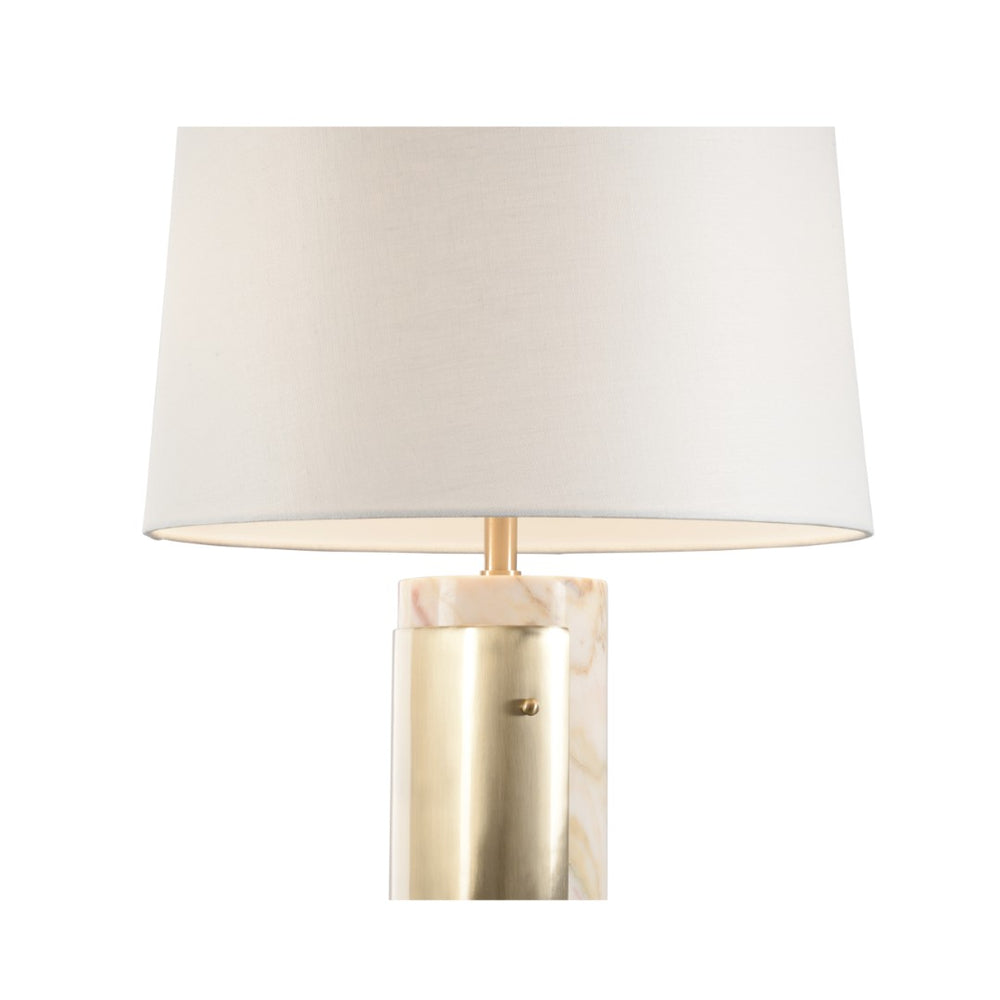 Wildwood Matera Calacatta Gold Marble Lamp With Coffee-Bronze Metal And Off-White Linen Shade For Ambient Lighting 61241