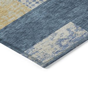 Homeroots 3' Stylish Geometric Washable Area Rug For Indoor/Outdoor Use - Durable, Stain Resistant Design Denim Blue Polyester 612410