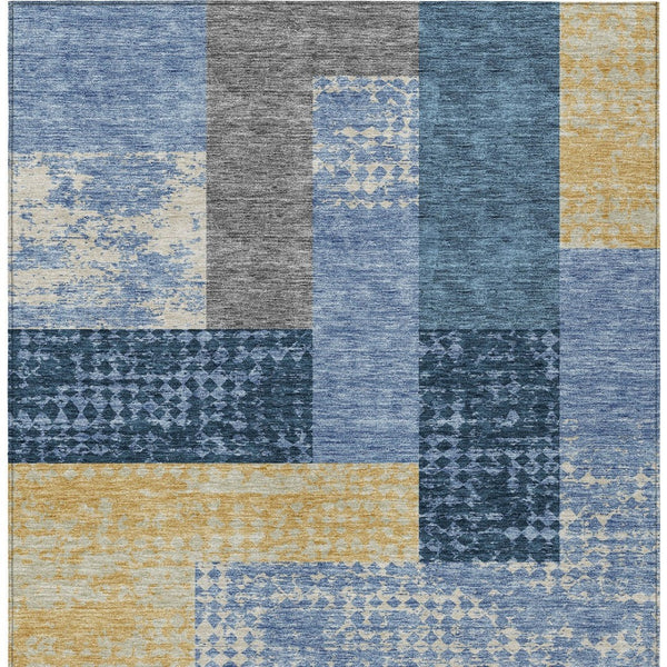 Homeroots 3' Stylish Geometric Washable Area Rug For Indoor/Outdoor Use - Durable, Stain Resistant Design Denim Blue Polyester 612410