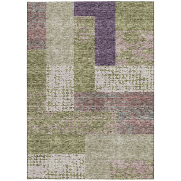 HomeRoots 5' Vibrant Geometric Indoor Outdoor Area Rug in Green, Purple, and Pink - Durable & Washable Design 5' X 8' 612413