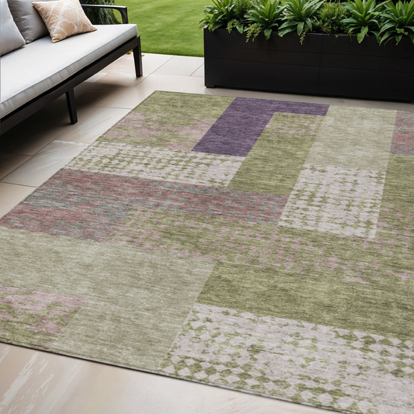 HomeRoots 5' Vibrant Geometric Indoor Outdoor Area Rug in Green, Purple, and Pink - Durable & Washable Design 5' X 8' 612413