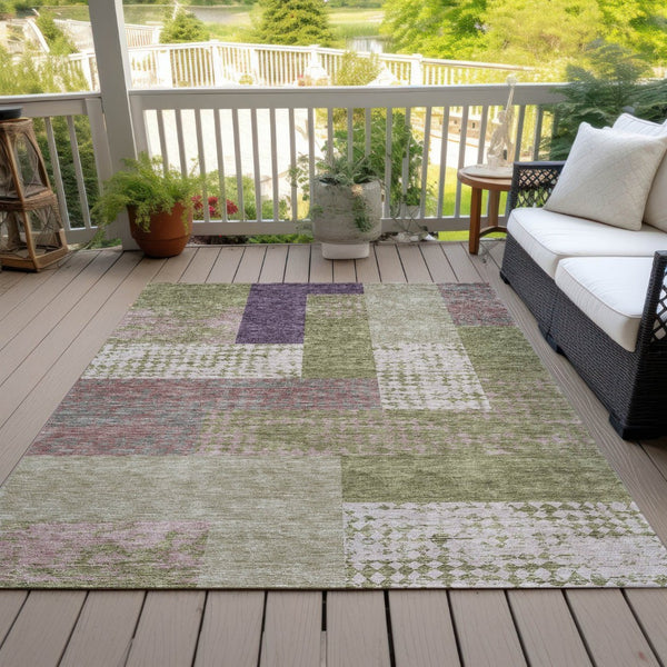 HomeRoots 5' Vibrant Geometric Indoor Outdoor Area Rug in Green, Purple, and Pink - Durable & Washable Design 5' X 8' 612413